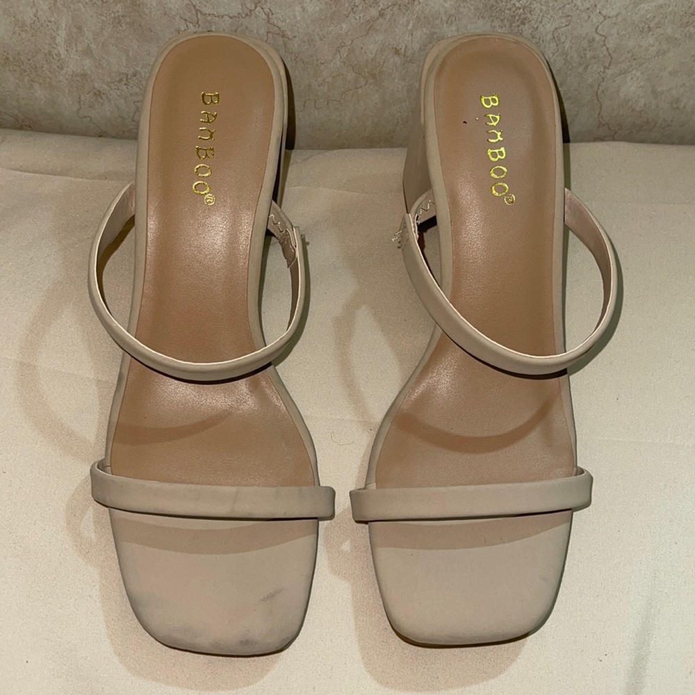 Bamboo nude block heels